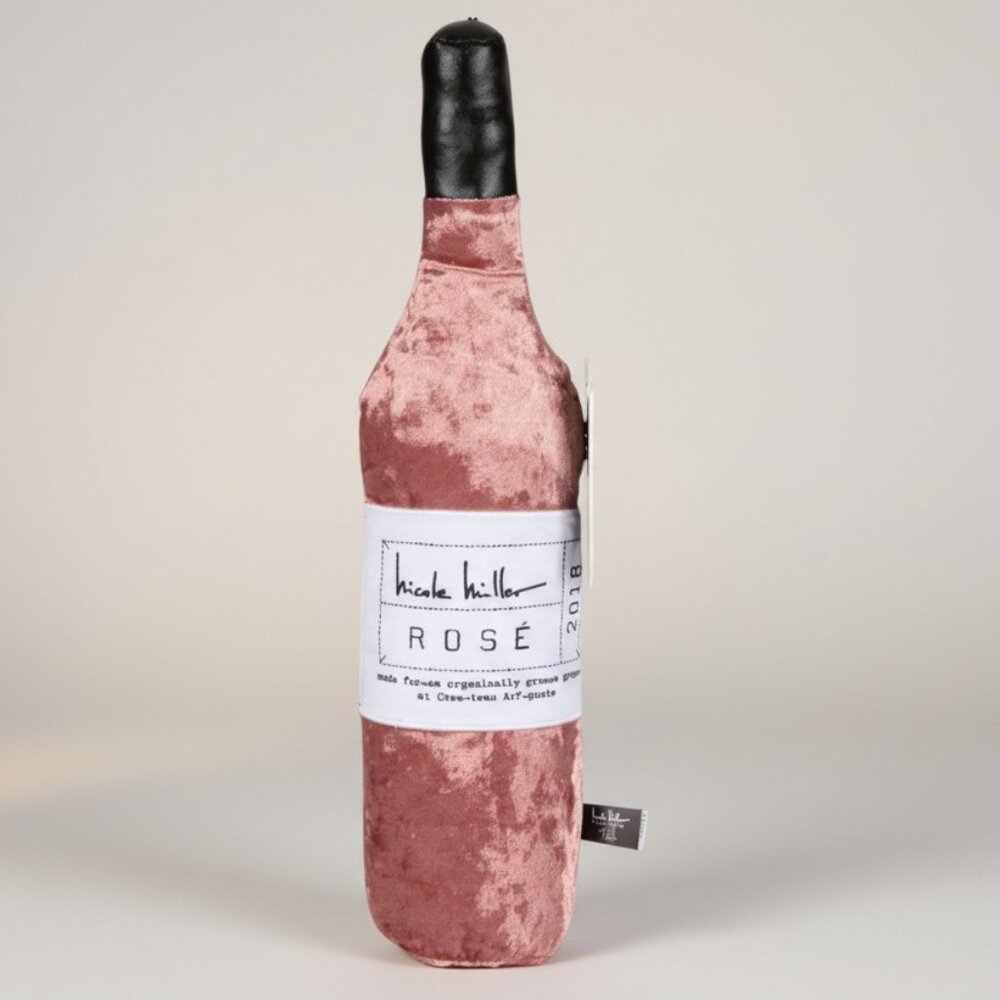 NWT Nicole Miller Rosé Wine Bottle Dog Toy Plush Squeaker 17”